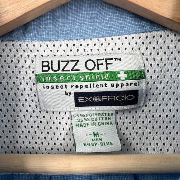 Exofficio Buzz off insect shield vented trail hiking outdoor shirt light blue M - Picture 4 of 12